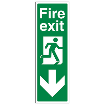 V Safety Portrait Fire Exit Arrow Down SignGlow In The Dark150X450mm (X3) from B&Q