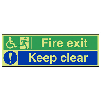 V Safety Wheel Chair Fire Exit Keep Clear SignGlow In Dark450X150mm (X3) from B&Q
