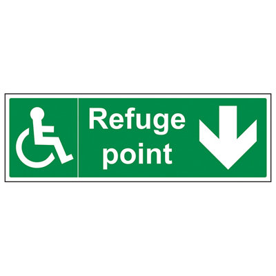 V Safety Refuge Point Arrow Down Fire SignAdhesive Vinyl300X100mm (X3) from B&Q