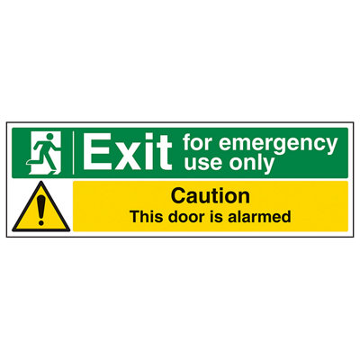 V Safety Emergency Use Only Door Alarmed SignGlow In Dark600X200mm (X3) from B&Q