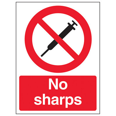 V Safety No Sharps Prohibition General SignAdhesive Vinyl300X400mm (X3) from B&Q