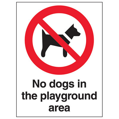 V Safety No Dogs In The Playground Area SignAdhesive Vinyl150X200mm (X3) from B&Q