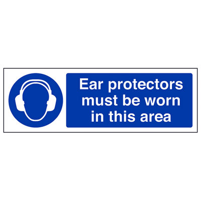 V Safety Ear Protectors Must Be Worn Ppe SignAdhesive Vinyl300X100mm (X3) from B&Q