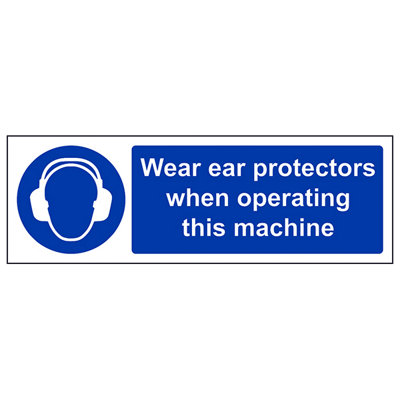 V Safety Ear Protectors Operating Machine SignRigid Plastic600X200mm (X3) from B&Q