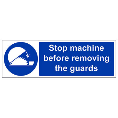 V Safety Stop Machine Removing Guards SignAdhesive Vinyl600X200mm (X3) from B&Q