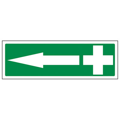 V Safety First Aid Arrow Left Evacuation SignAdhesive Vinyl450X150mm (X3) from B&Q
