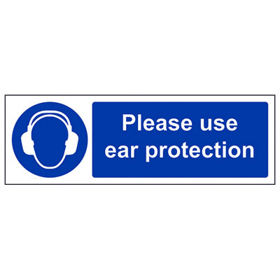 V Safety Use Ear Protection Ppe Safety SignAdhesive Vinyl300X100mm (X3) from B&Q