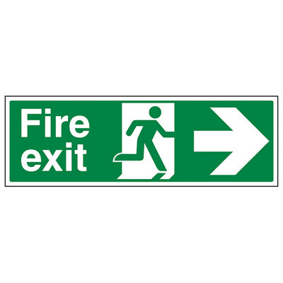 V Safety Fire Exit Arrow Right Safety SignGlow In The Dark450X150mm (X3) from B&Q