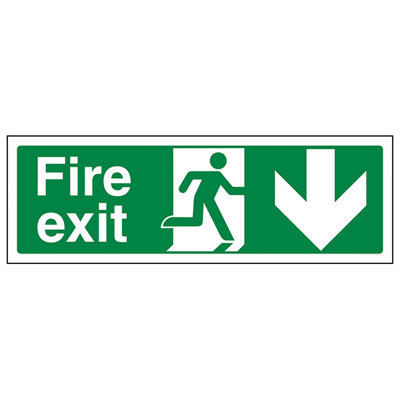 V Safety Fire Exit Arrow Down Safety SignGlow In The Dark300X100mm (X3) from B&Q