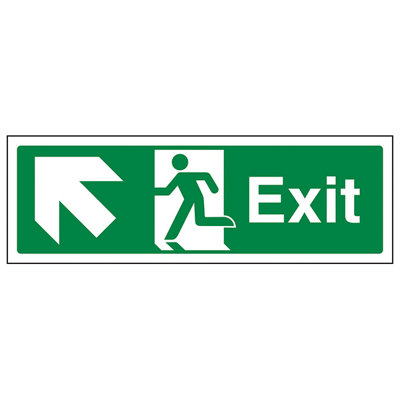 V Safety Exit Arrow Up Left Fire Safety SignAdhesive Vinyl300X100mm (X3) from B&Q