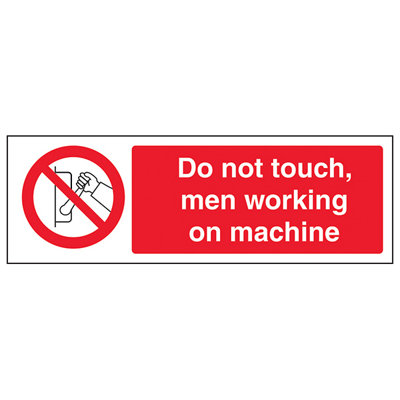 V Safety Do Not Touch Working On Machine SignAdhesive Vinyl300X100mm (X3) from B&Q