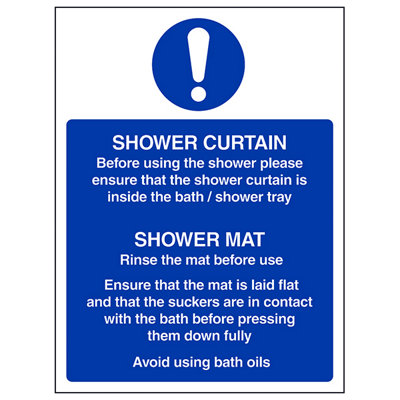 V Safety Shower Curtain Bathroom Safety Sign - Rigid Plastic - 200X300mm (X3)