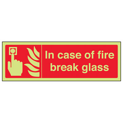 V Safety In Case Of Fire Break Glass SignGlow In The Dark300X100mm (X3) from B&Q