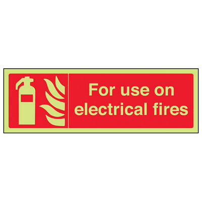 V Safety Use On Electrical Fires Safety SignGlow In The Dark 300X100mm (X3) from B&Q