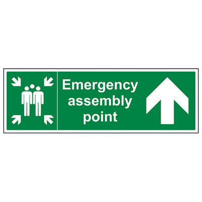 V Safety Assembly Point Arrow Up Safety SignAdhesive Vinyl 300X100mm (X3) from B&Q