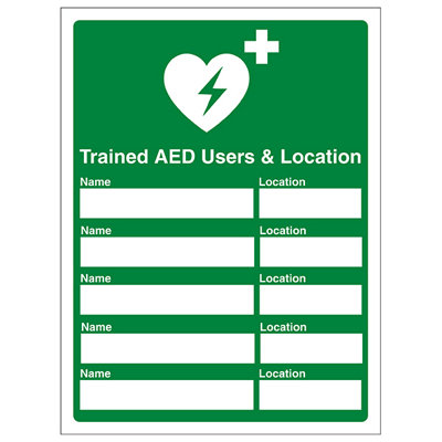 V Safety Trained Aed Users First Aid Safety SignRigid Plastic 200X300mm (X3) from B&Q