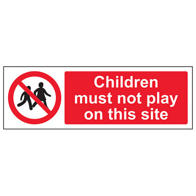 V Safety Children Must Not Play On Site SignAdhesive Vinyl300X100mm (X3) from B&Q