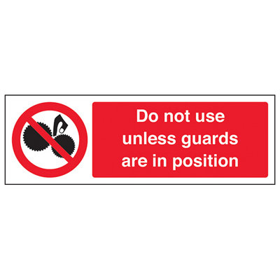V Safety Do Not Unless Guards Position SignAdhesive Vinyl600X200mm (X3) from B&Q