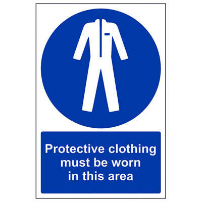 V Safety Protective Clothing Worn In Area SignRigid Plastic200X300mm (X3) from B&Q