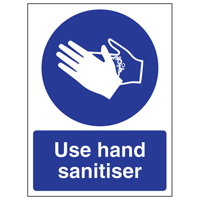 V Safety Use Hand Sanitiser Health Safety SignAdhesive Vinyl 100X150mm (X3) from B&Q