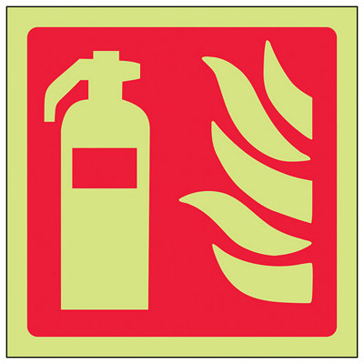 V Safety Fire Extinguisher Logo Safety SignGlow In The Dark100X100mm (X3) from B&Q