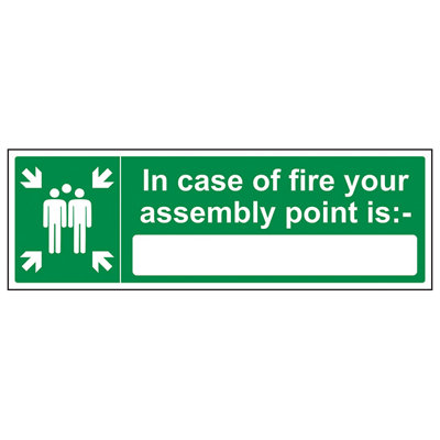 V Safety In Case Of Fire Assembly Point SignAdhesive Vinyl300X100mm (X3) from B&Q