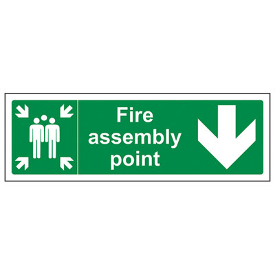 V Safety Fire Assembly Point Arrow Down Workplace Safety SignAdhesive Vinyl450X150mm (X3) from B&Q