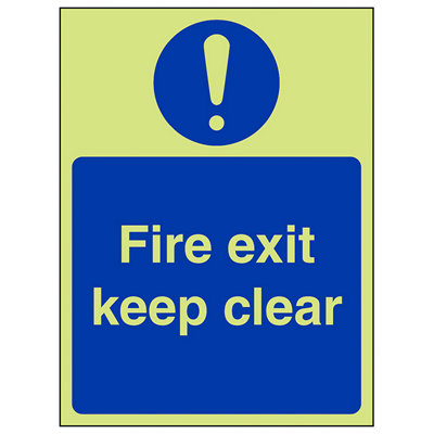 V Safety Fire Exit Keep Clear Mandatory Safety SignGlow In The Dark 150X200mm (X3) from B&Q