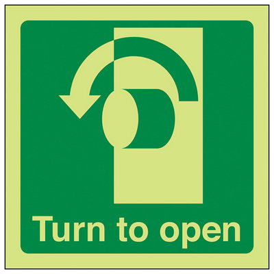 V Safety Turn To Open Anti Clockwise Door SignGlow In Dark100X100mm (X3) from B&Q