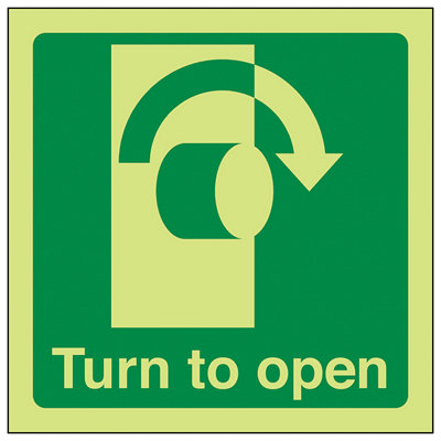 V Safety Turn To Open Clockwise Door SignGlow In The Dark100X100mm (X3) from B&Q