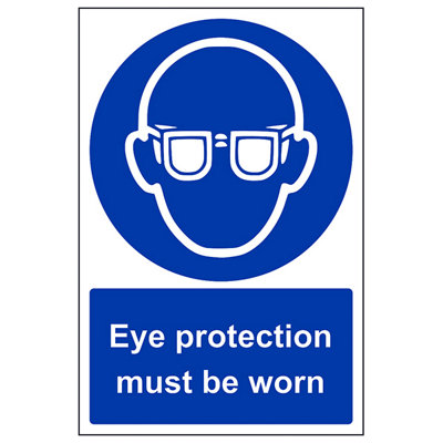V Safety Eye Protection Must Be Worn Ppe SignAdhesive Vinyl200X300mm (X3) from B&Q