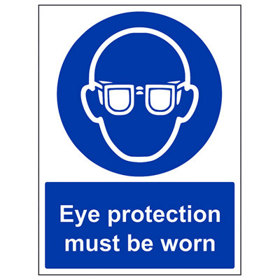 V Safety Eye Protection Must Be Worn Ppe SignAdhesive Vinyl300X400mm (X3) from B&Q
