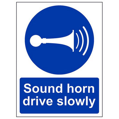 V Safety Sound Horn Drive Slowly Mandatory SignRigid Plastic 150X200mm (X3) from B&Q
