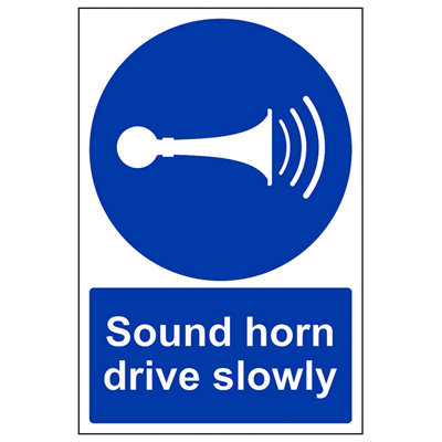 V Safety Sound Horn Drive Slowly Mandatory SignRigid Plastic 200X300mm (X3) from B&Q