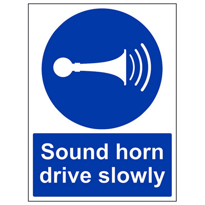 V Safety Sound Horn Drive Slowly Mandatory SignRigid Plastic 300X400mm (X3) from B&Q
