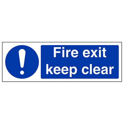 V Safety Fire Exit Keep Clear Mandatory SignRigid Plastic300X100mm (X3) from B&Q