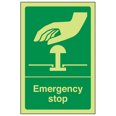 V Safety Emergency Stop Button Green Safety SignGlow In The Dark100X150mm (X3) from B&Q