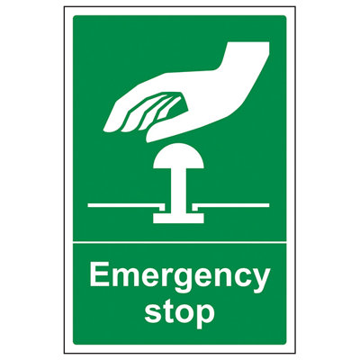V Safety Emergency Stop Button Green Safety SignRigid Plastic200X300mm (X3) from B&Q