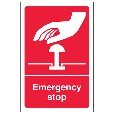 V Safety Emergency Stop Button Red Safety SignRigid Plastic100X150mm (X3) from B&Q
