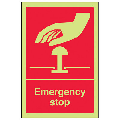 V Safety Emergency Stop Button Safety SignGlow In The Dark200X300mm (X3) from B&Q