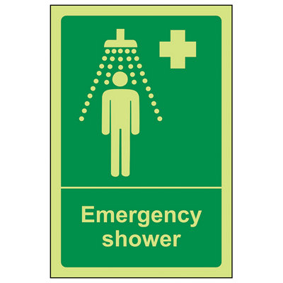 V Safety Emergency Shower Health & Safety SignGlow In Dark100X150mm (X3) from B&Q