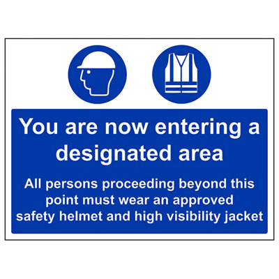 V Safety Now Entering A Designated Area SignRigid Plastic400X300mm (X3) from B&Q