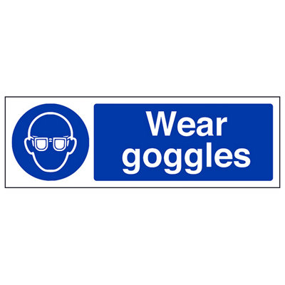 V Safety Wear Goggles Mandatory Ppe Safety SignAdhesive Vinyl 300X100mm (X3) from B&Q