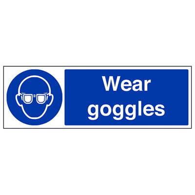 V Safety Wear Goggles Mandatory Ppe Safety SignAdhesive Vinyl 450X150mm (X3) from B&Q