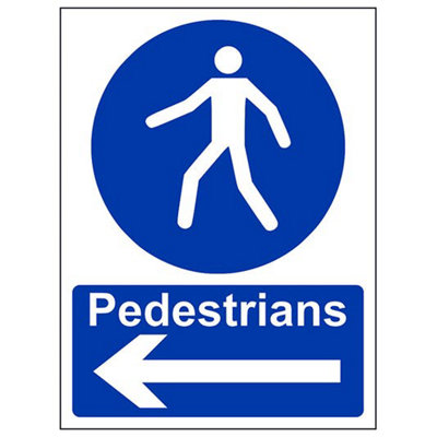 V Safety Pedestrians Arrow Left Public Safety SignRigid Plastic150X200mm (X3) from B&Q