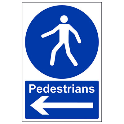 V Safety Pedestrians Arrow Left Public Safety SignRigid Plastic200X300mm (X3) from B&Q