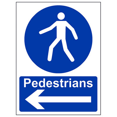 V Safety Pedestrians Arrow Left Public Safety SignRigid Plastic300X400mm (X3) from B&Q