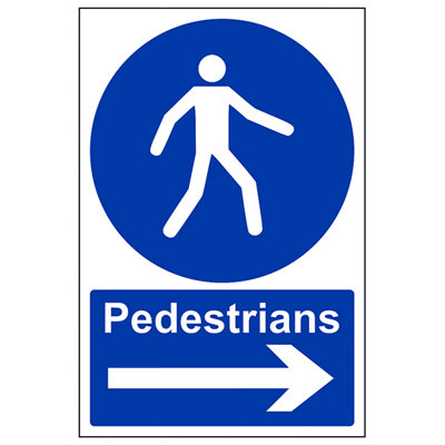 V Safety Pedestrians Arrow Right Public Safety SignAdhesive Vinyl200X300mm (X3) from B&Q