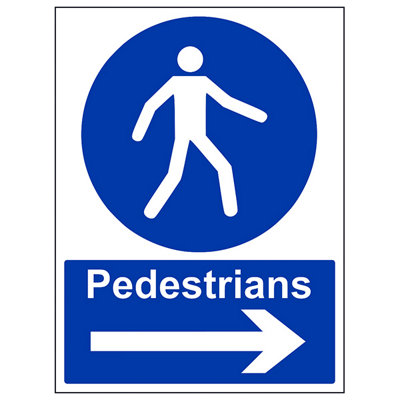 V Safety Pedestrians Arrow Right Public Safety SignAdhesive Vinyl300X400mm (X3) from B&Q