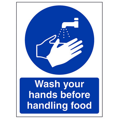 V Safety Wash Your Hands Before Handling Food Catering SignAdhesive Vinyl200X300mm (X3) from B&Q